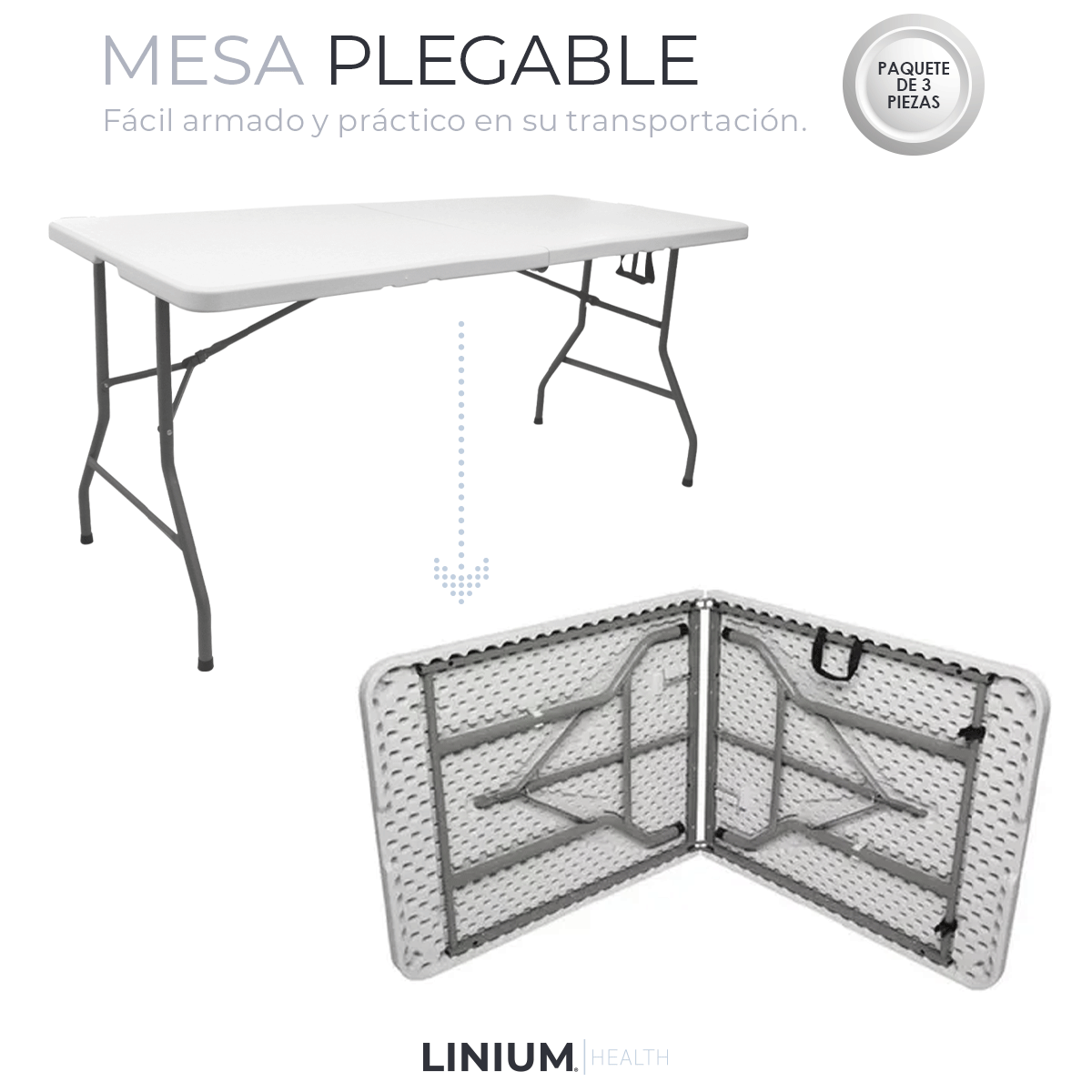 Foto 2 | Mesa Linium Portafolio 1.80m Paquete Con 3 Mesas Blancas