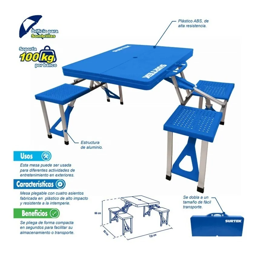 Foto 2 | Mesa Surtek Plegable Portátil Azul