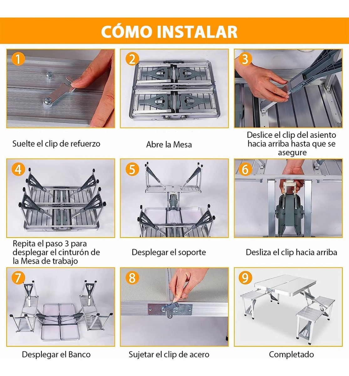 Foto 5 | Mesa Plegable Portátil para Picnic Exterior con 4 Sillas Resistente y Estable