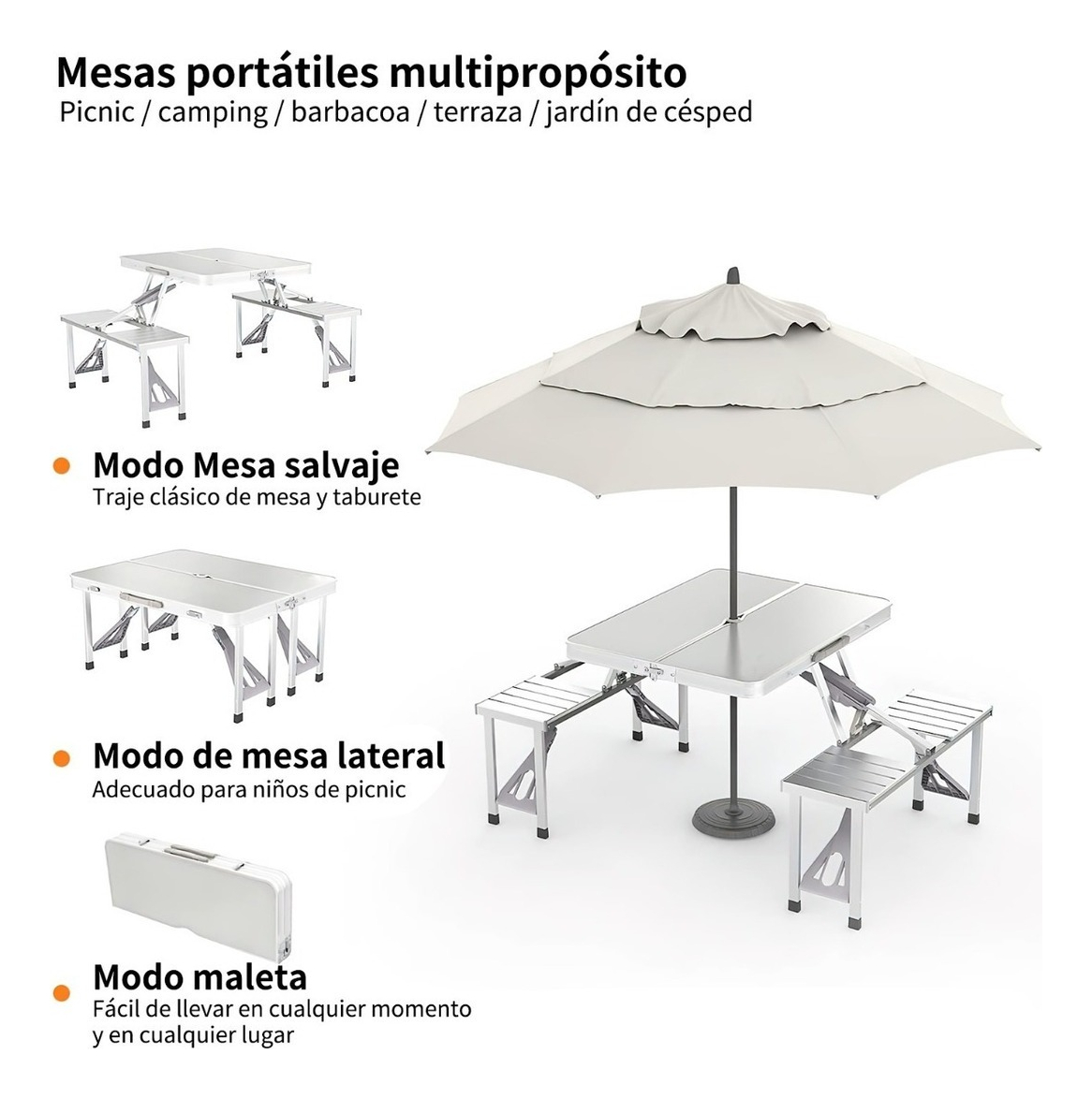 Foto 7 | Mesa Plegable Portátil para Picnic Exterior con 4 Sillas Resistente y Estable