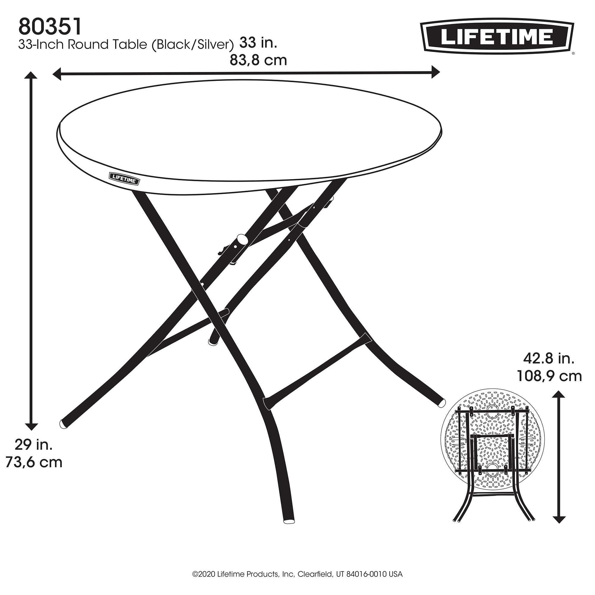 Foto 5 pulgar | Mesa Personal Lifetime Plegable Redonda 83cm Negro