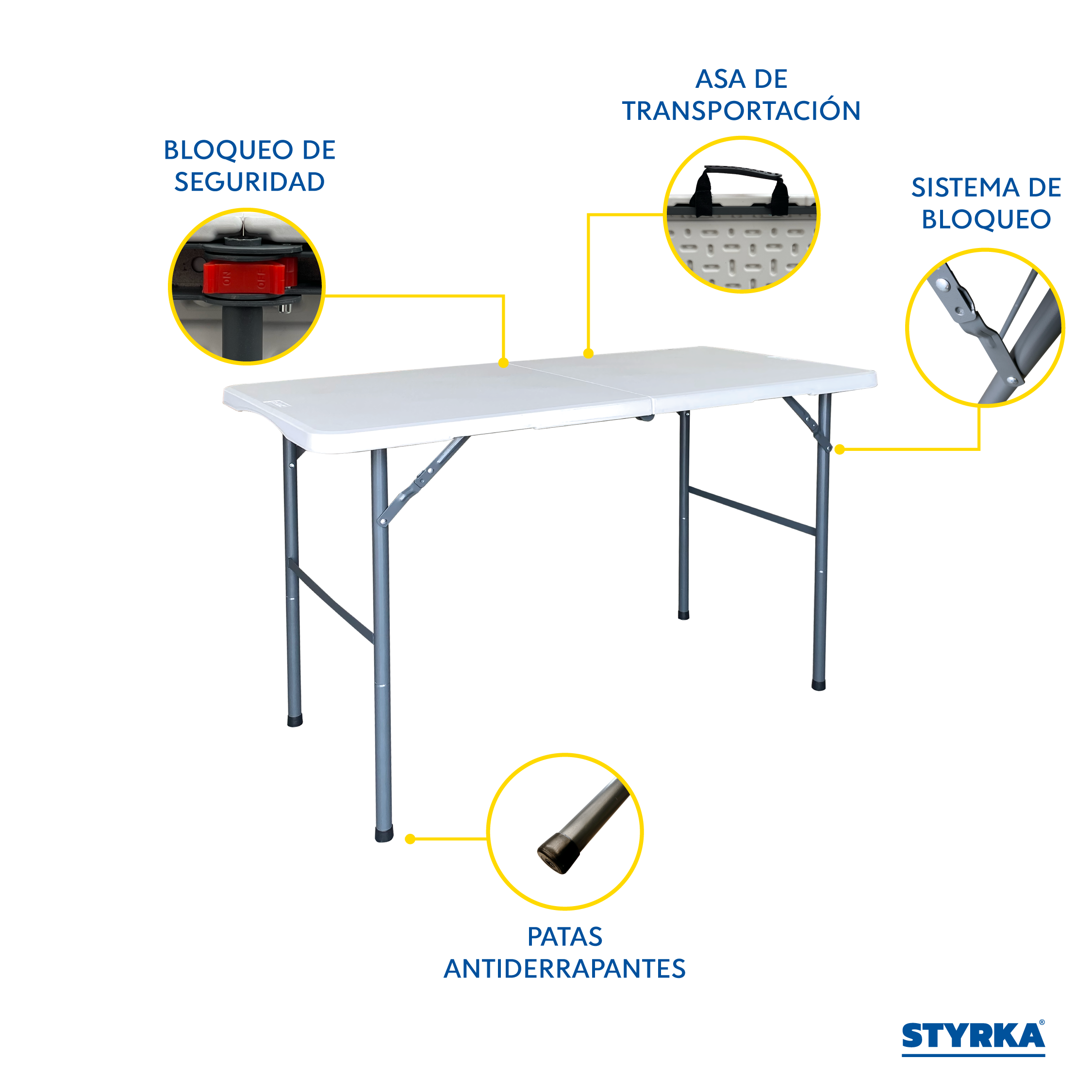 Foto 5 pulgar | Mesa Plegable de Plástico Styrka Blanco Tipo Portafolio 1.20 m