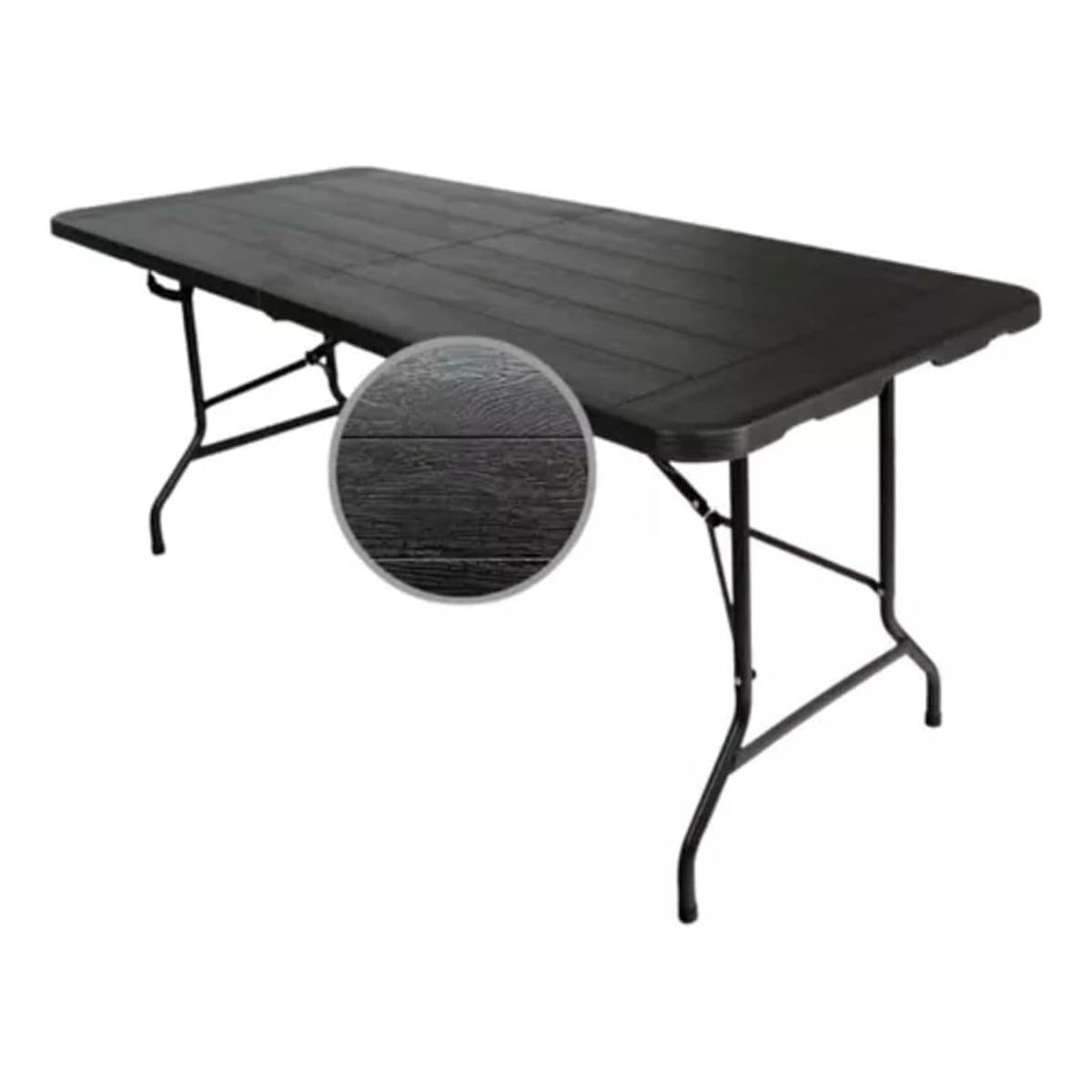 Tablon Mesa Plegable 180 Cm Negro Madera Textura - Imprescindible Para Eventos Y Barbacoas Al Estilo Jardin