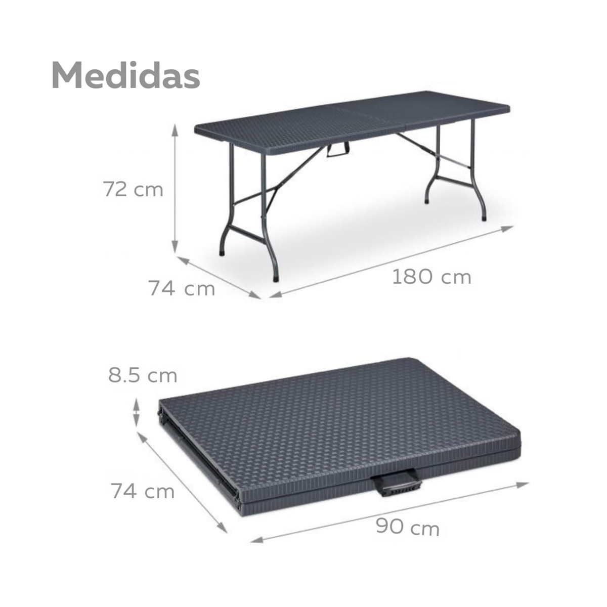 Foto 3 pulgar | Tablon Mesa Plegable 180 Cm Negro Madera Textura - Imprescindible Para Eventos Y Barbacoas Al Estilo Jardin