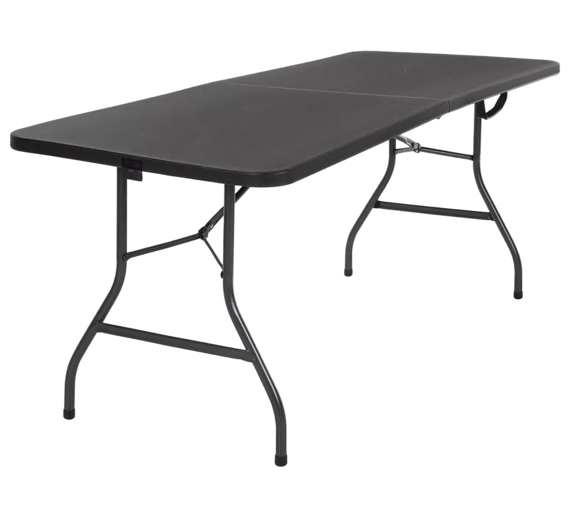 Mesa Plegable Portátil de 1.80 m con Altura Ajustable y Asa de Transporte Negra $2,669