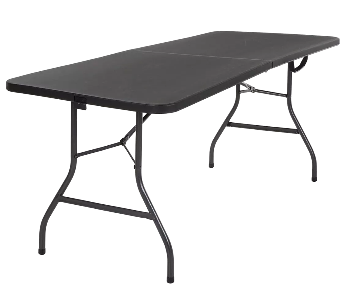 Mesa Plegable Portátil de 1.80 m con Altura Ajustable y Asa de Transporte Negra