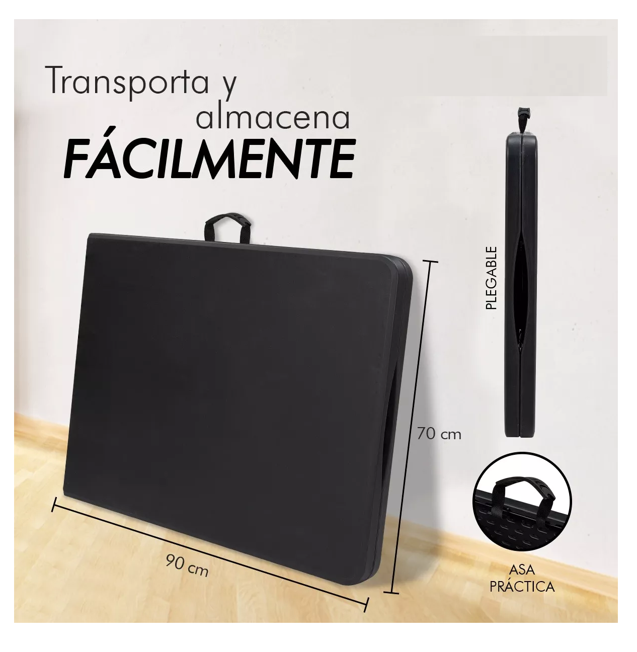 Foto 3 pulgar | Mesa Plegable Portátil de 1.80 m con Altura Ajustable y Asa de Transporte Negra