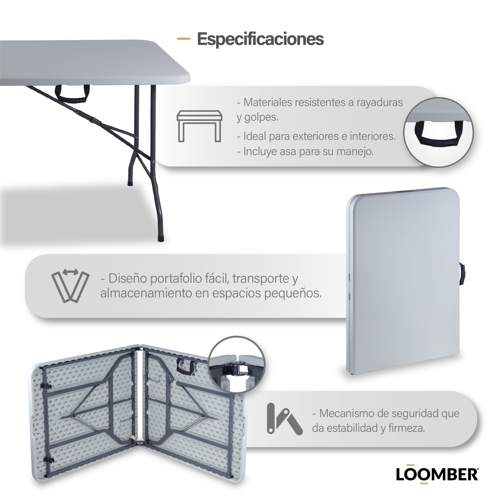 Foto 4 | Mesa Plegable Loomber Blanca de Plástico 180 cm