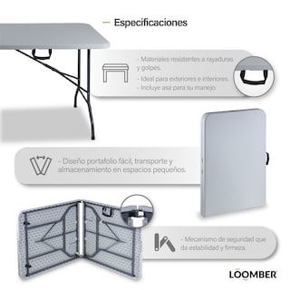Foto 4 | Mesa Plegable Loomber Blanca de Plástico 180 cm