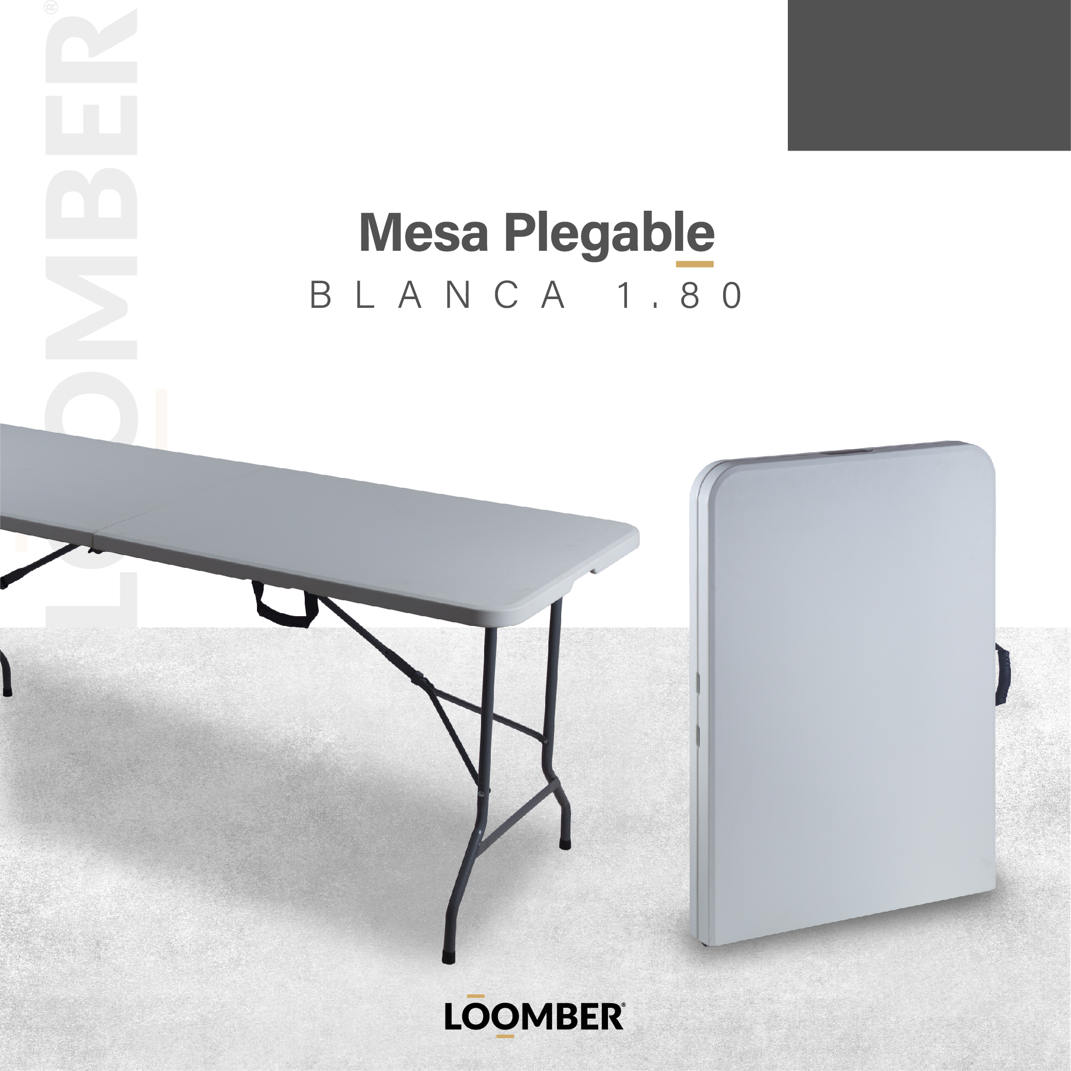 Foto 5 | Mesa Plegable Loomber Blanca de Plástico 180 cm