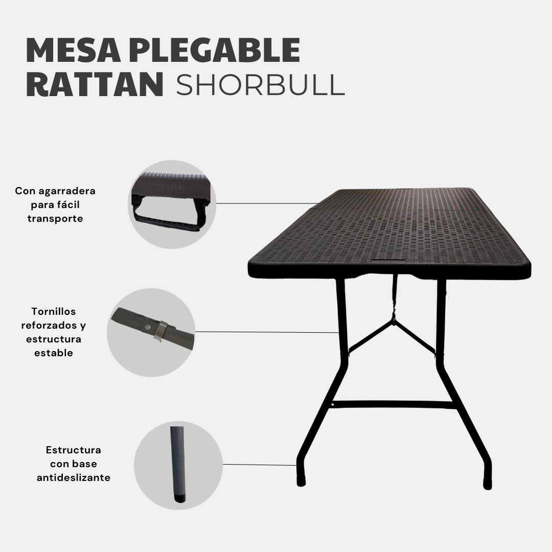 Foto 4 pulgar | Tablón Plegable Rattan Rectangular Shorbull 180cm Resistente Reforzada Exterior Jardín