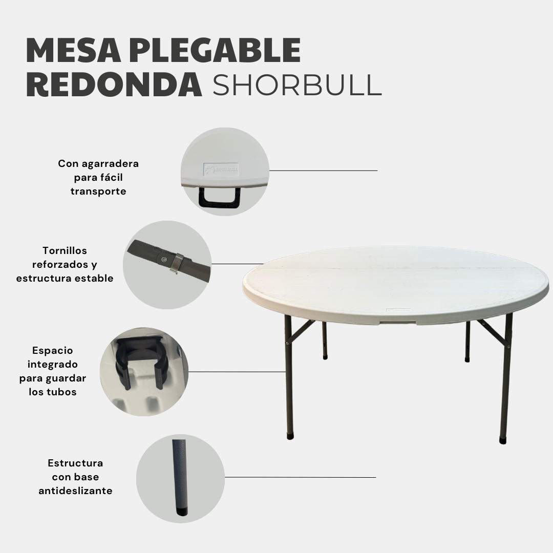 Foto 4 pulgar | Tablón Plegable Blanca Circular Shorbull 150cm Resistente Reforzada Exterior Jardín