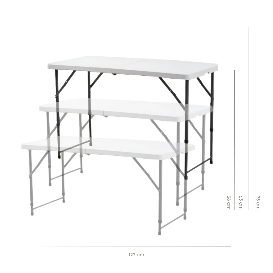 Foto 2 | Tablón Plegable Blanco Rectangular Shorbull 120cm 3 Niveles Resistente Reforzada Exterior Jardín