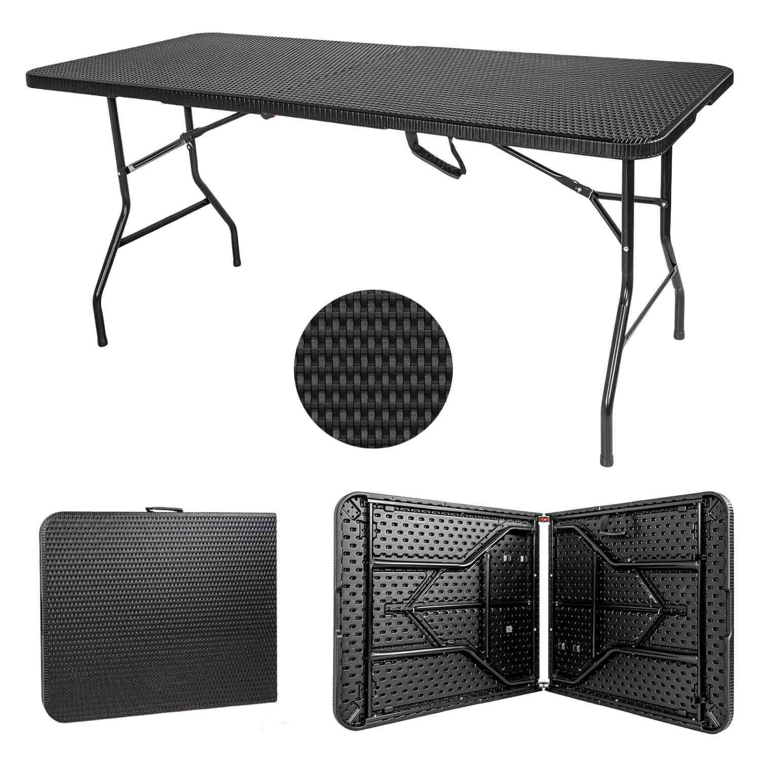 Foto 3 pulgar | Mesa Plegable Jardimex Rattan Negra Portafolio 1.84 m