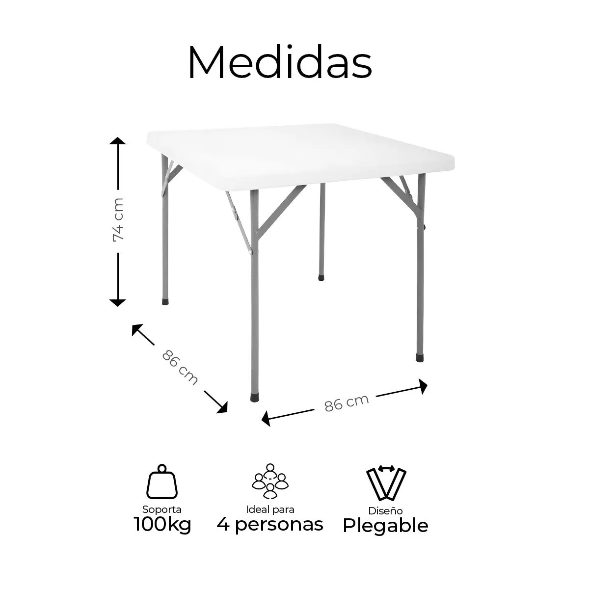 Foto 2 | Mesa Plegable Cuadrada Plástico Eo Safe Imports Esi-17737 Blanco