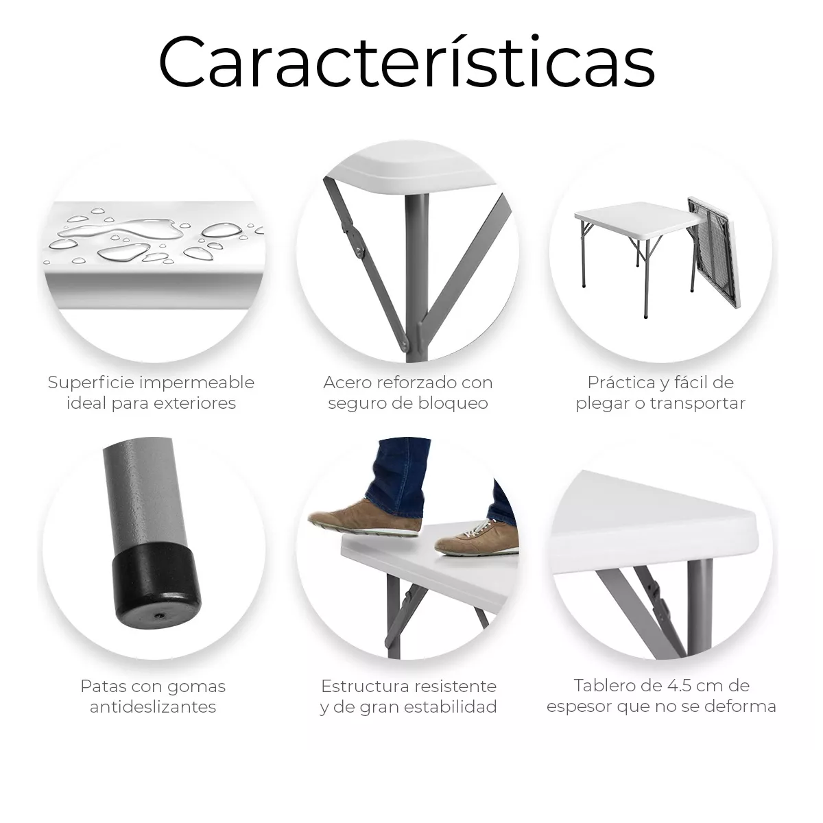 Foto 4 pulgar | Mesa Plegable Cuadrada Plástico Eo Safe Imports Esi-17737 Blanco