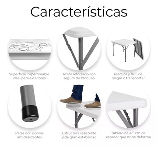 Foto 3 | Mesa Plegable Cuadrada Plástico Eo Safe Imports Esi-17737 Blanco