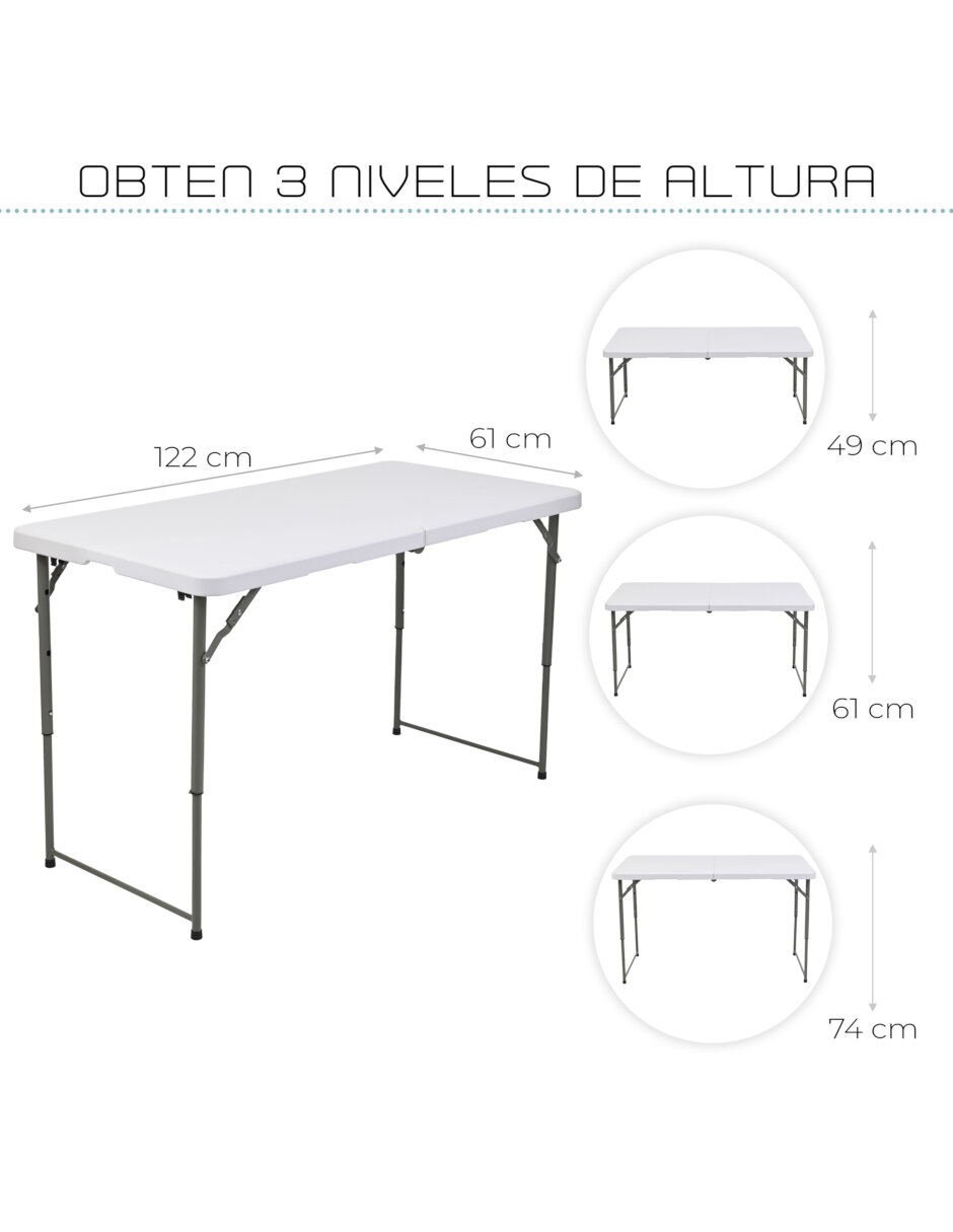 Foto 7 | Mesa Tablon Plegable Jardín Exterior Portátil Portafolio 122cm Color Blanco