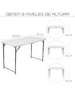 Foto 7 | Mesa Tablon Plegable Jardín Exterior Portátil Portafolio 122cm Color Blanco