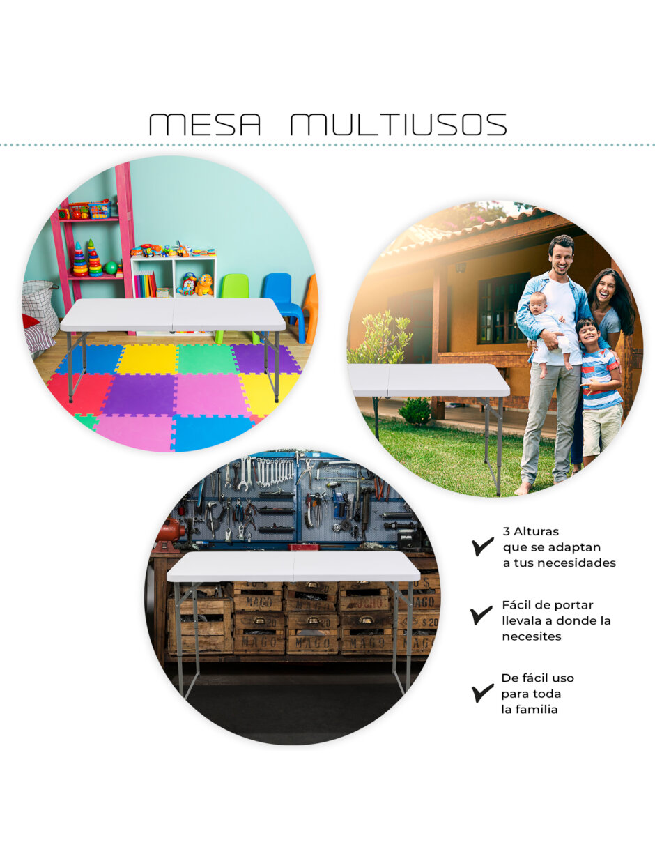 Foto 8 | Mesa Tablon Plegable Jardín Exterior Portátil Portafolio 122cm Color Blanco