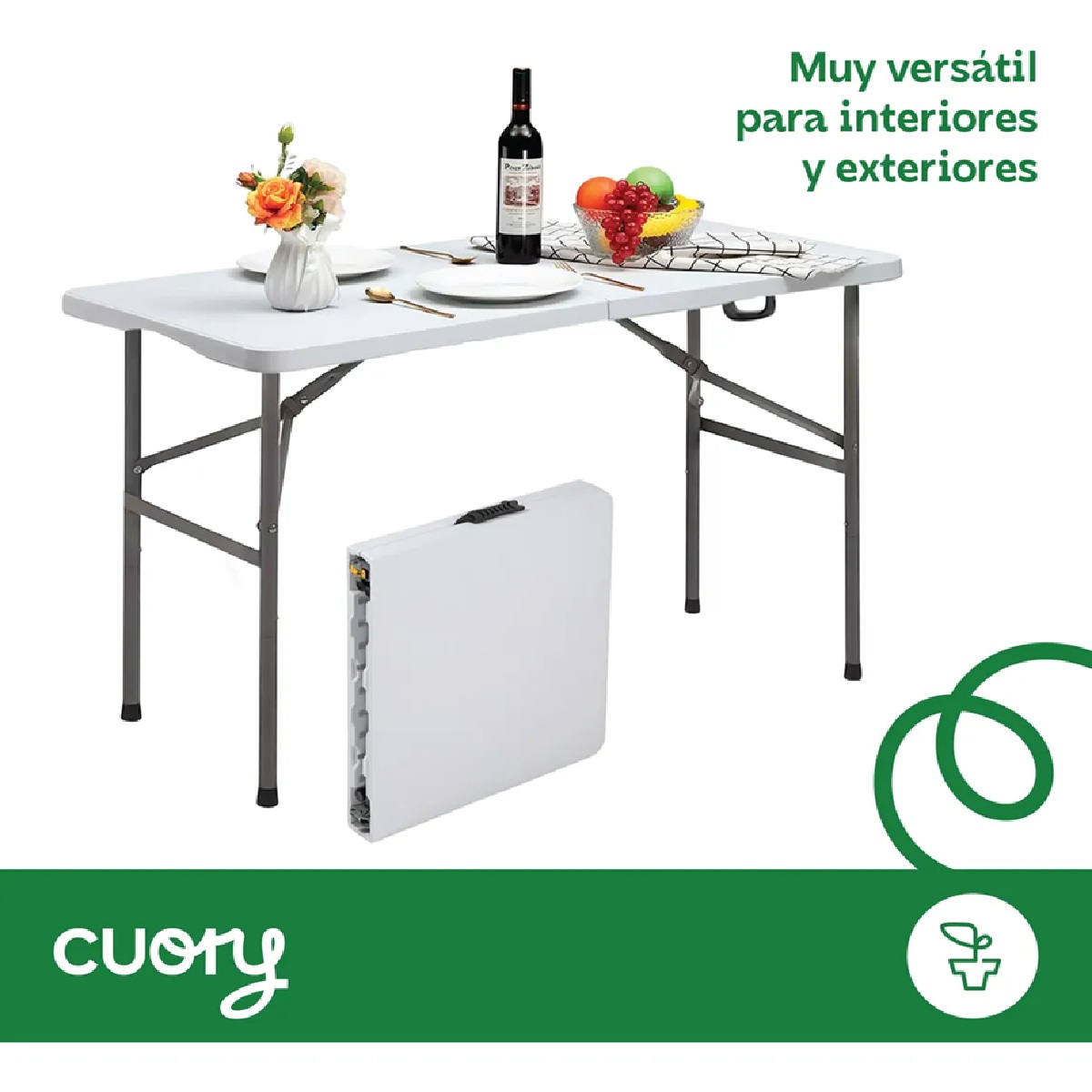 Foto 3 | Mesa Plegable 120cm Exterior Jardín Plástico Tipo Portafolio