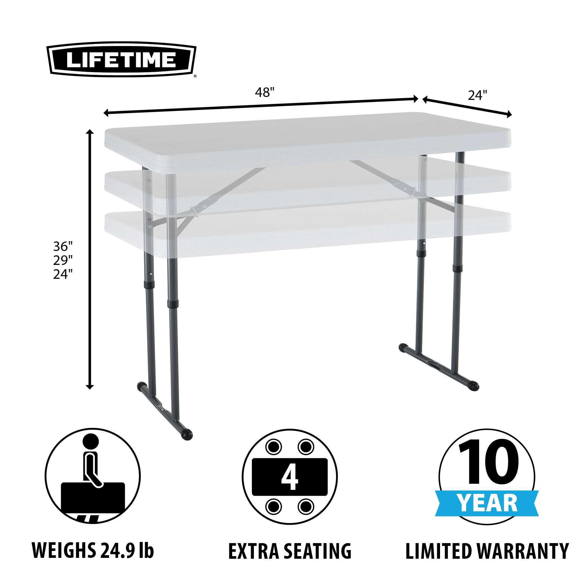 Foto 3 pulgar | Mesa Plegable Rectangular 1.22m Ajustable Blanca Lifetime