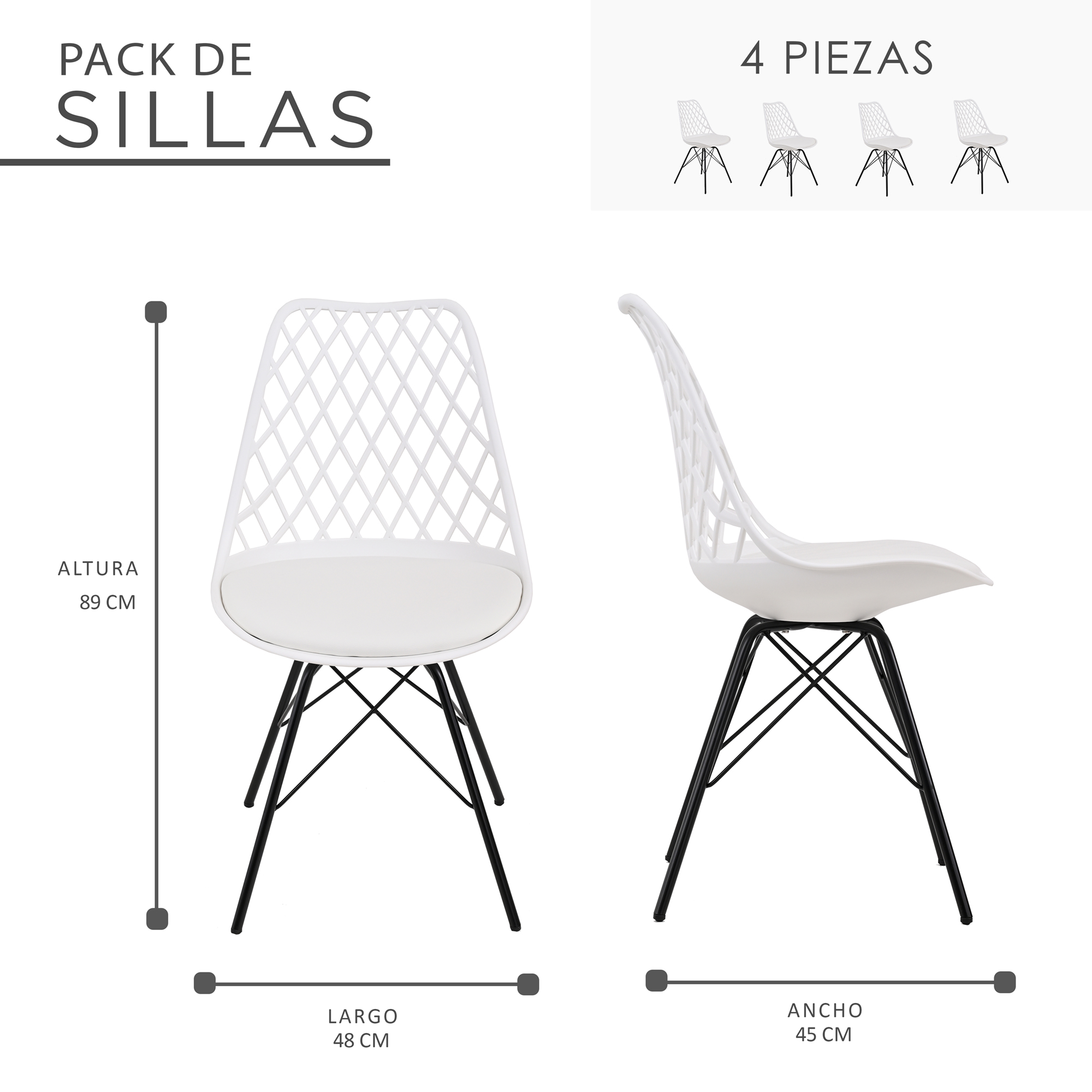 Foto 9 pulgar | Sillas EKE Life Home Modernas Pvc Blancas 4 Piezas