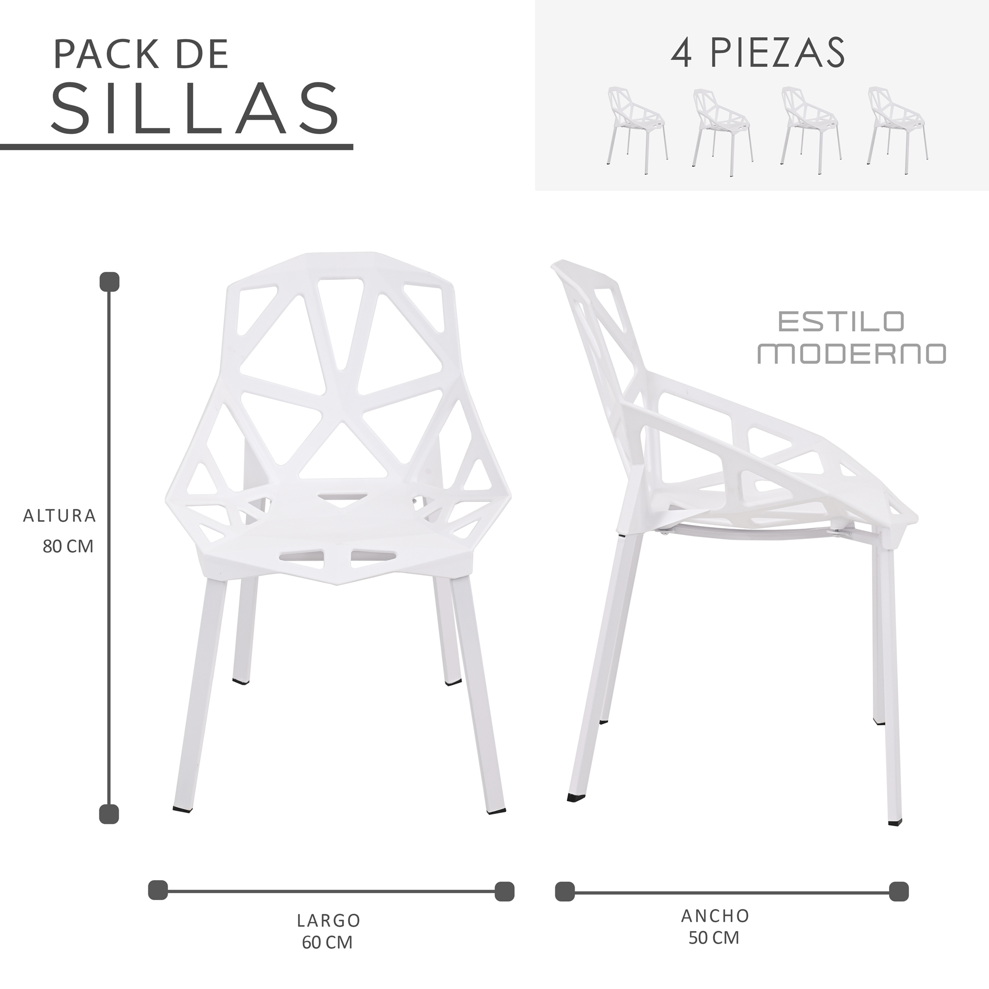 Foto 9 pulgar | Set de Sillas Eke Life Home Blancas 4 Piezas