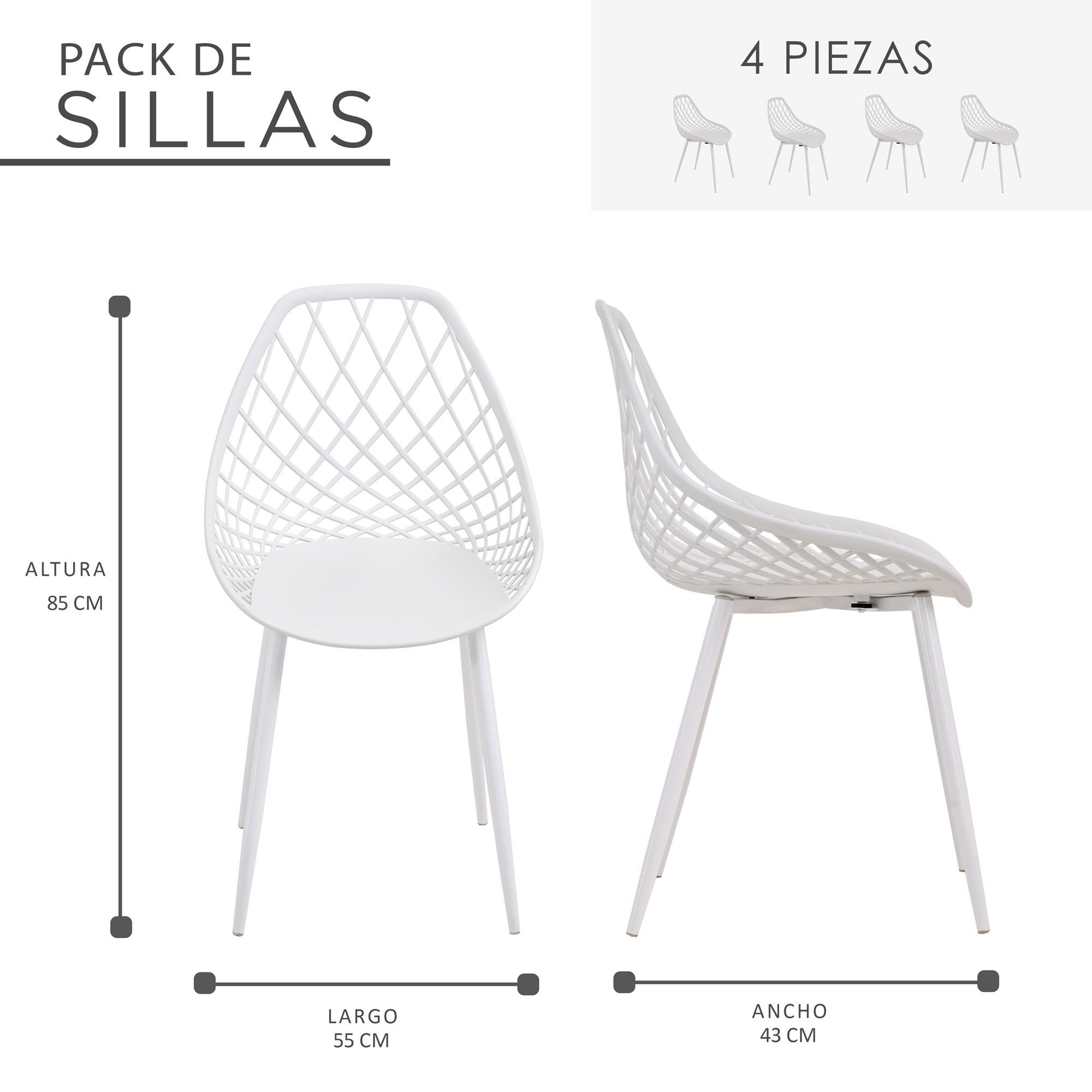 Foto 8 | Set de Sillas Eke Life Home Blancas 4 Piezas