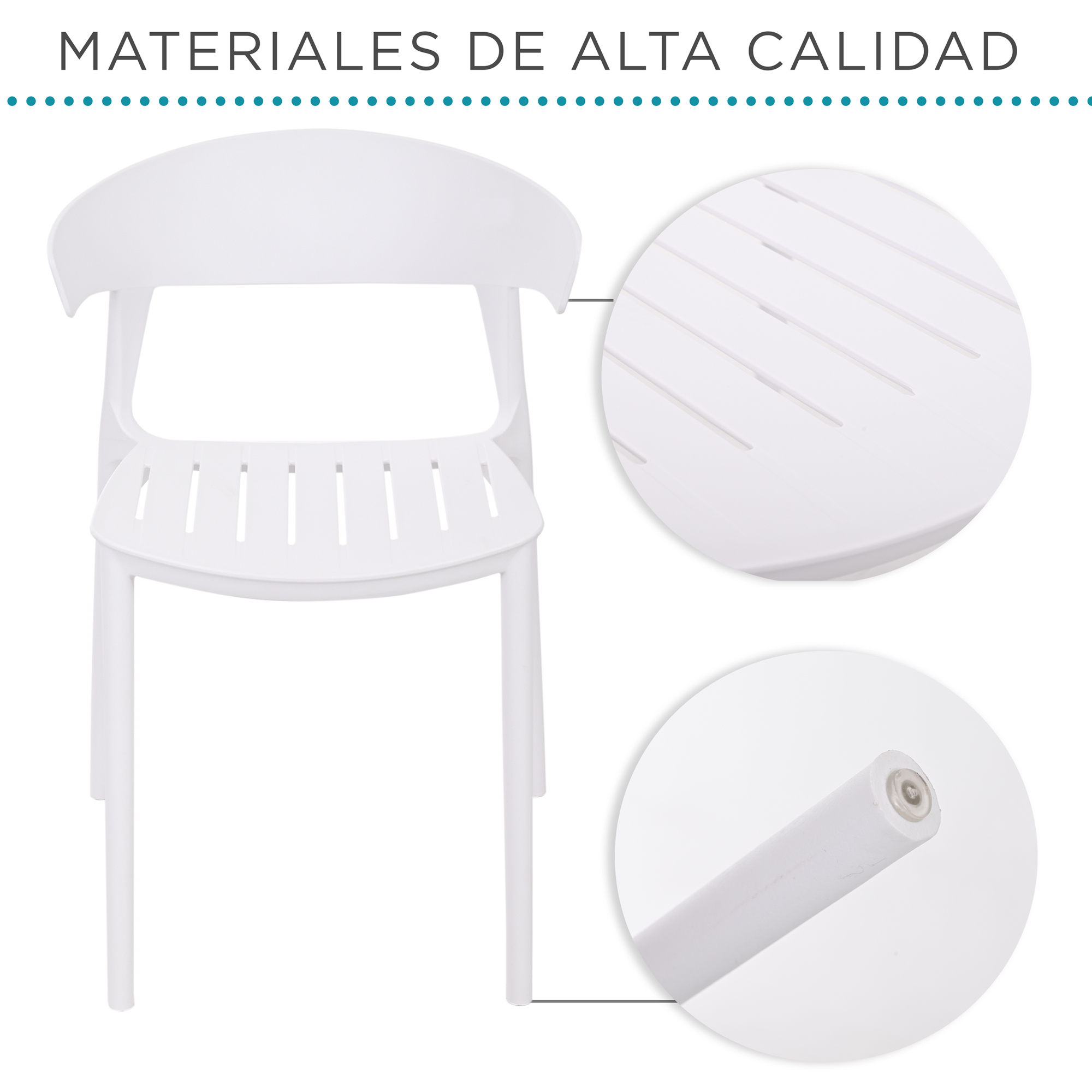 Foto 6 pulgar | Set 4 Sillas Comedor Apilables Plástico Interior Exterior Blanco Eke