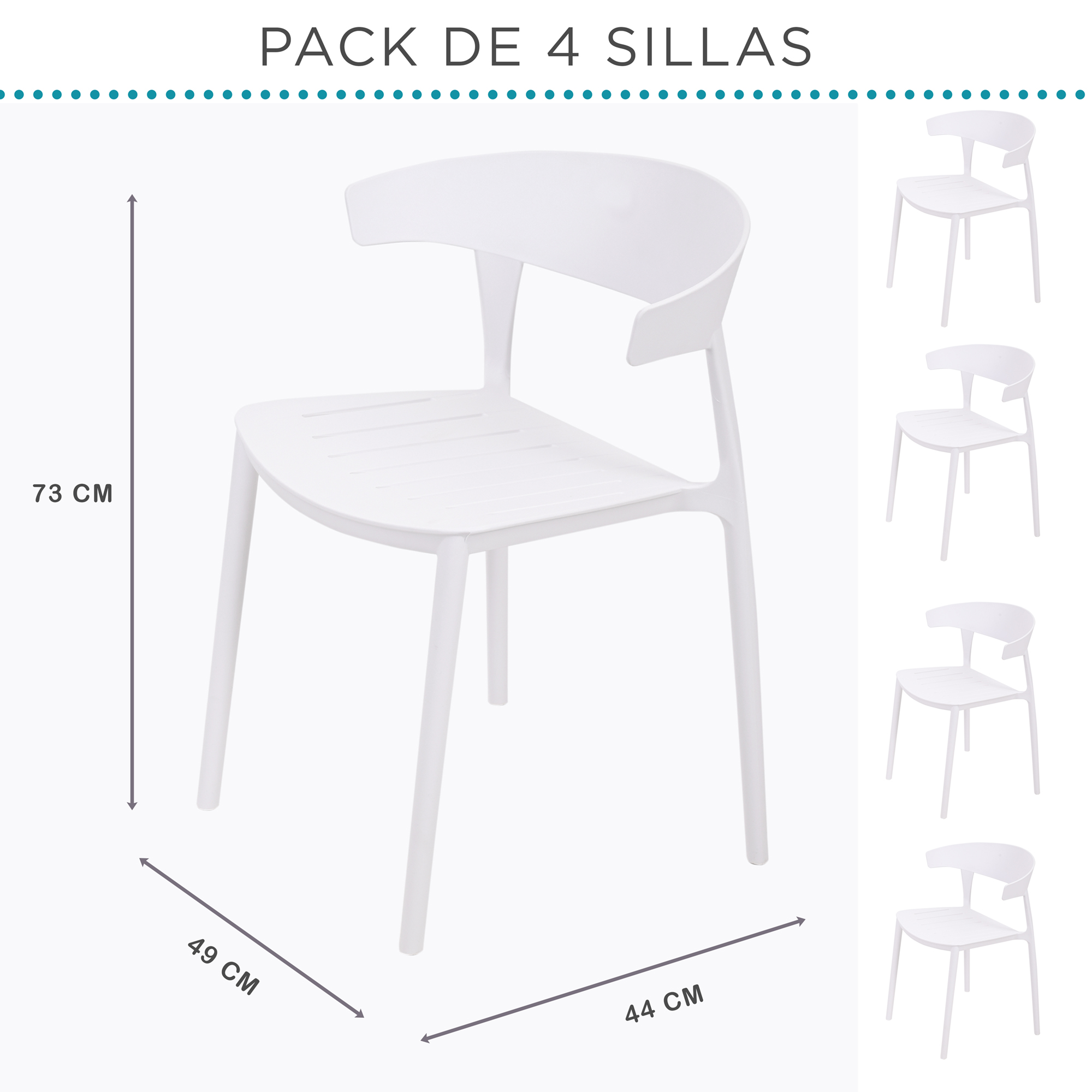 Foto 8 | Set 4 Sillas Comedor Apilables Plástico Interior Exterior Blanco Eke