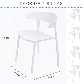 Foto 8 | Set 4 Sillas Comedor Apilables Plástico Interior Exterior Blanco Eke