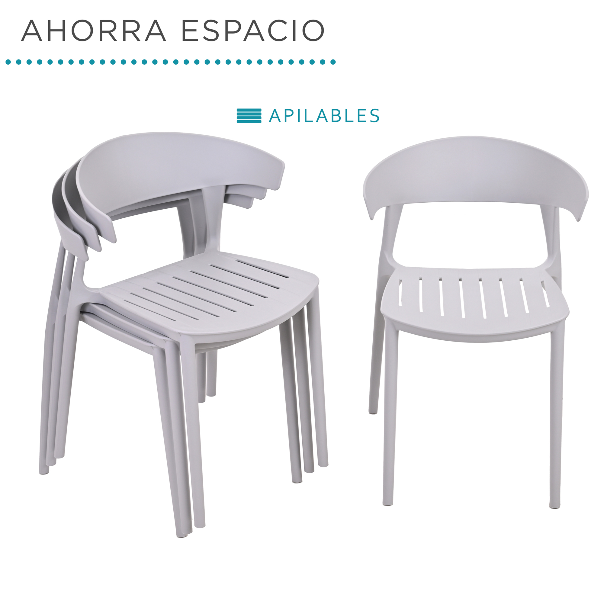 Foto 5 | Set 4 Sillas Comedor Apilables Plástico Interior Exterior Gris Eke