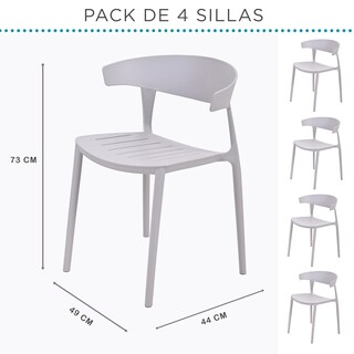 Foto 8 | Set 4 Sillas Comedor Apilables Plástico Interior Exterior Gris Eke