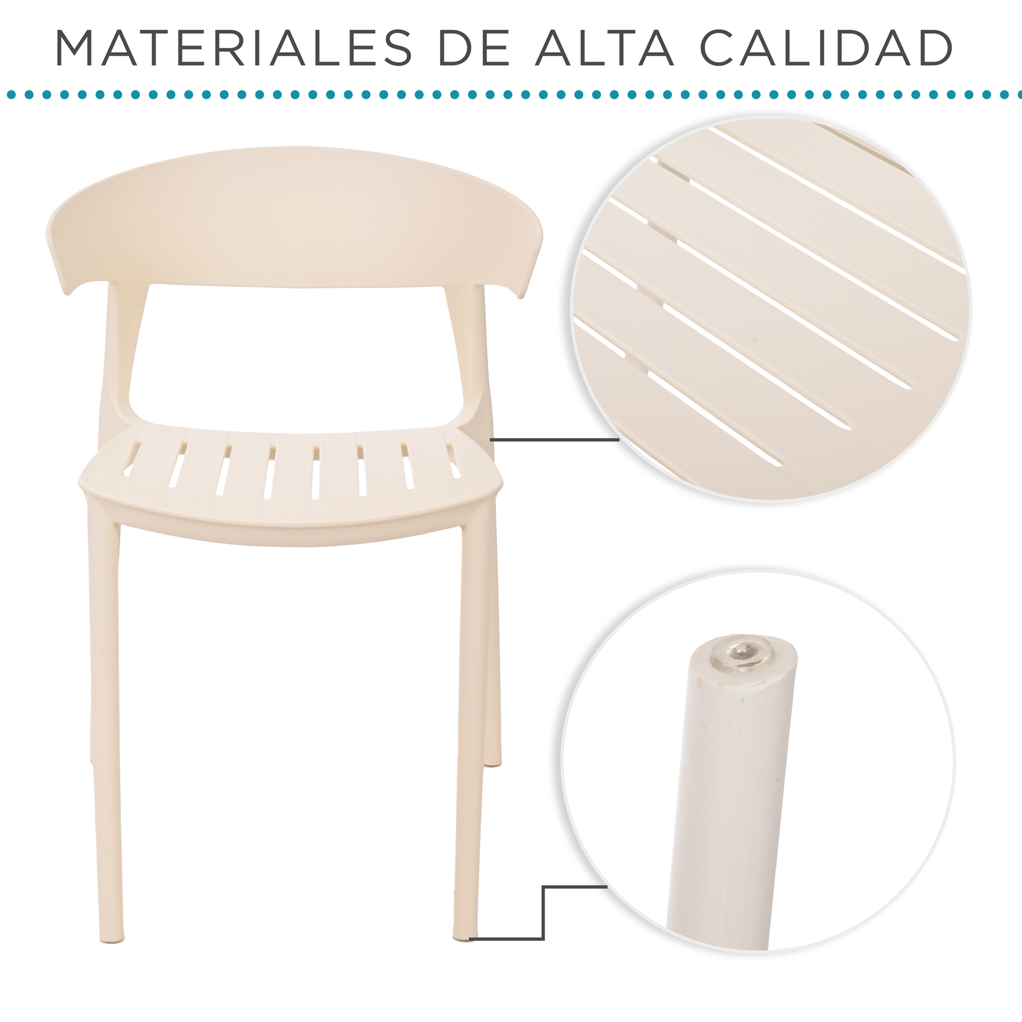 Foto 6 pulgar | Set 4 Sillas Comedor Apilables Plástico Interior Exterior Beige Eke