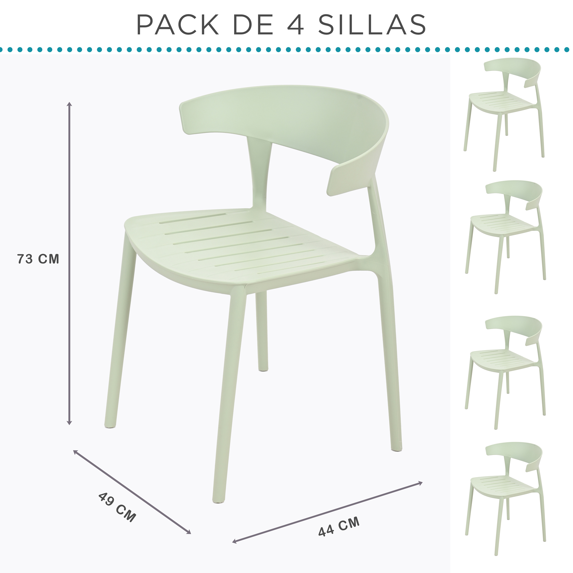 Foto 8 | Set 4 Sillas Comedor Apilables Plástico Interior Exterior Verde Eke