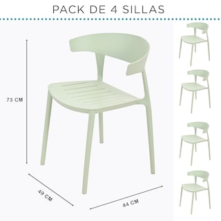 Foto 8 | Set 4 Sillas Comedor Apilables Plástico Interior Exterior Verde Eke