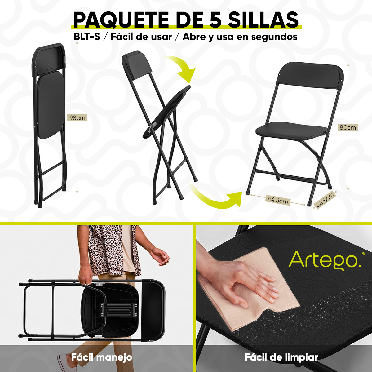 Foto 3 pulgar | Silla Plegable de Plástico Artego 5 Piezas