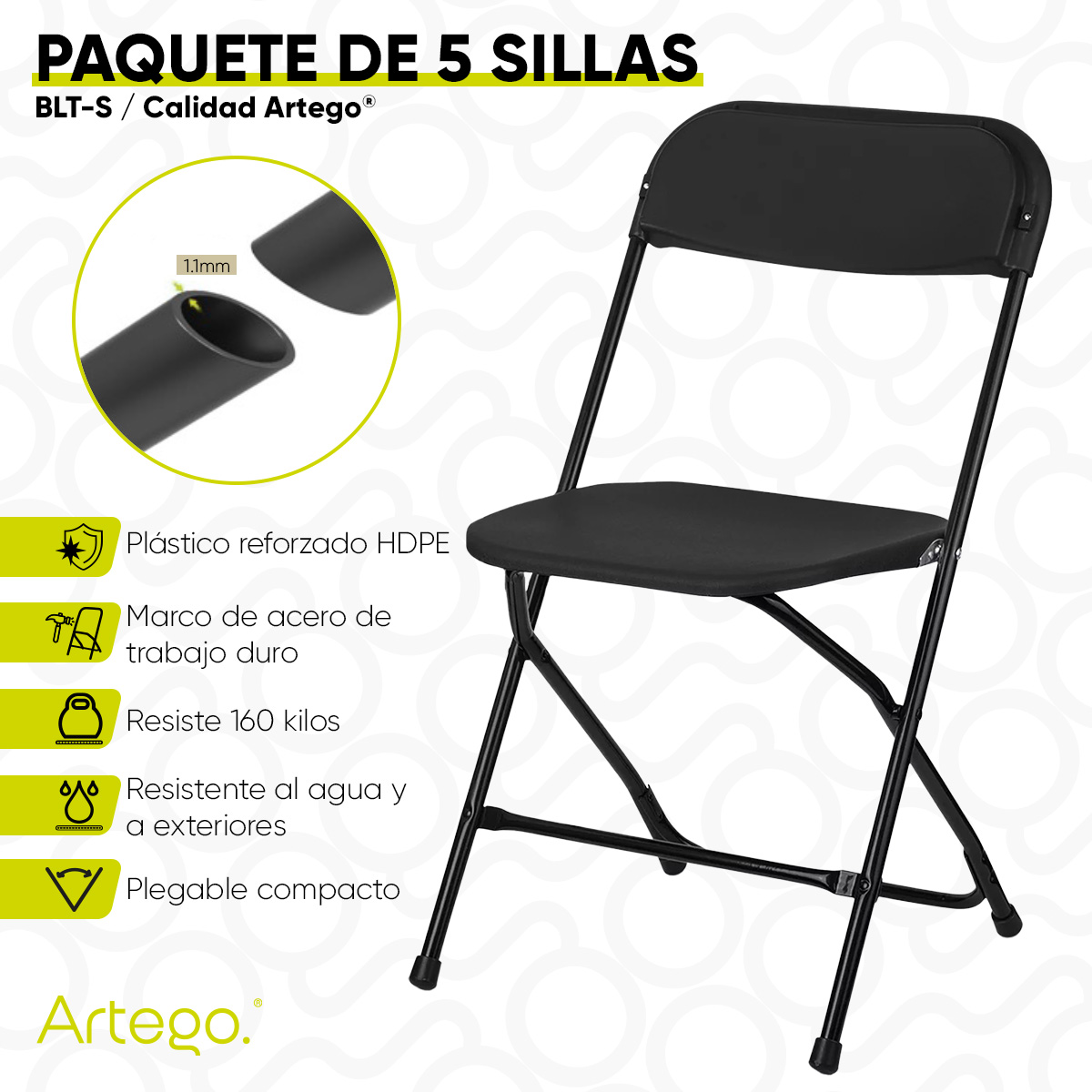 Foto 4 pulgar | Silla Plegable de Plástico Artego 5 Piezas