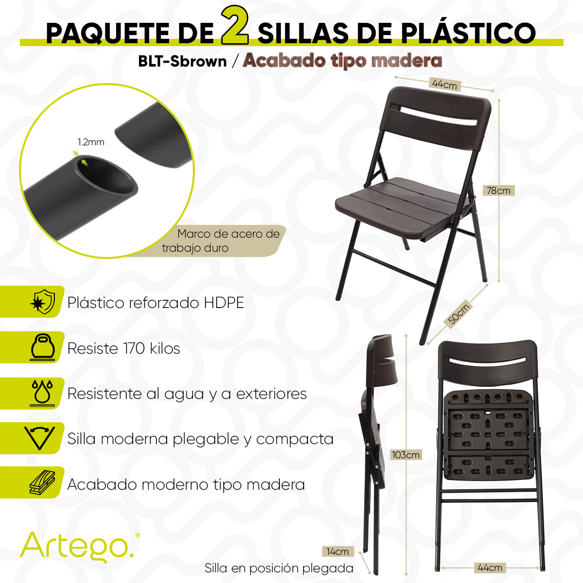 Foto 3 pulgar | Silla Plegable Acabado Tipo Madera Plástico Hdpe Ligera Folding Chair Compacta Para Terraza Jardín Eventos Paque