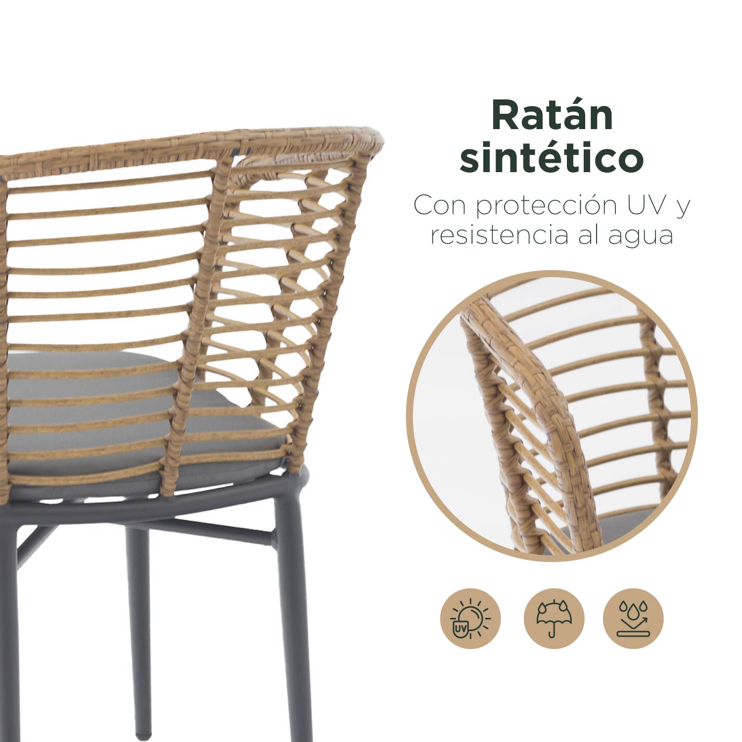 Foto 5 pulgar | Set 2 Sillas Exterior Top Living Lumpur Gris Y Café De Ratán Sintético Con Cojín Ideal Para Terraza Y Jardin