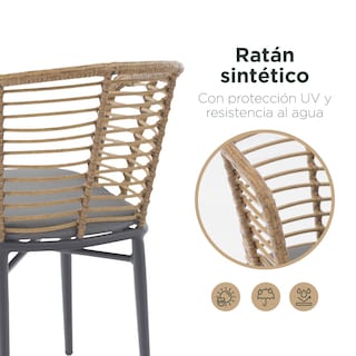 Foto 4 | Set 2 Sillas Exterior Top Living Lumpur Gris Y Café De Ratán Sintético Con Cojín Ideal Para Terraza Y Jardin