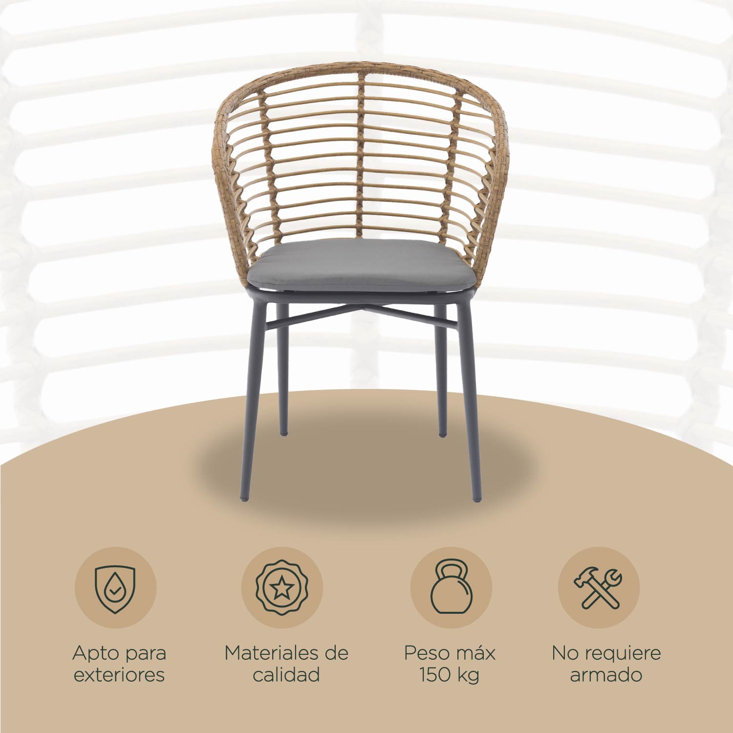 Foto 6 pulgar | Set 2 Sillas Exterior Top Living Lumpur Gris Y Café De Ratán Sintético Con Cojín Ideal Para Terraza Y Jardin