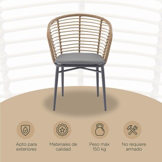 Foto 5 | Set 2 Sillas Exterior Top Living Lumpur Gris Y Café De Ratán Sintético Con Cojín Ideal Para Terraza Y Jardin