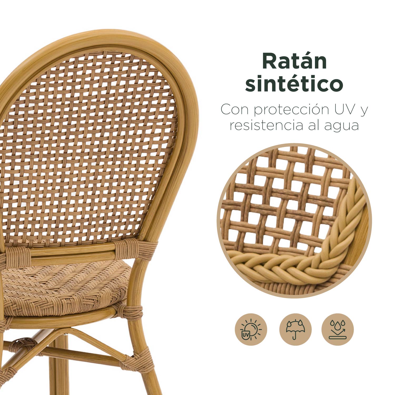 Foto 5 pulgar | Set 2 Sillas De Exterior Top Living Kina Café Estilo Vintage De Ratán Sintético Ideal Para Terraza Y Jardin