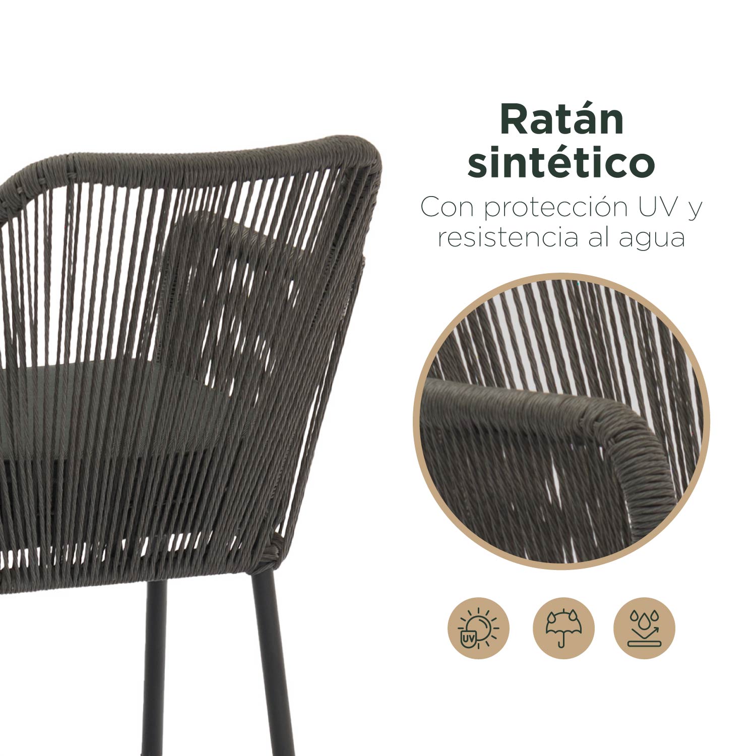 Foto 5 pulgar | Set 2 Sillas De Exterior Top Living Ideal Para Terraza Y Jardin De Cuerda De Ratán Sintético Con Cojín Gris