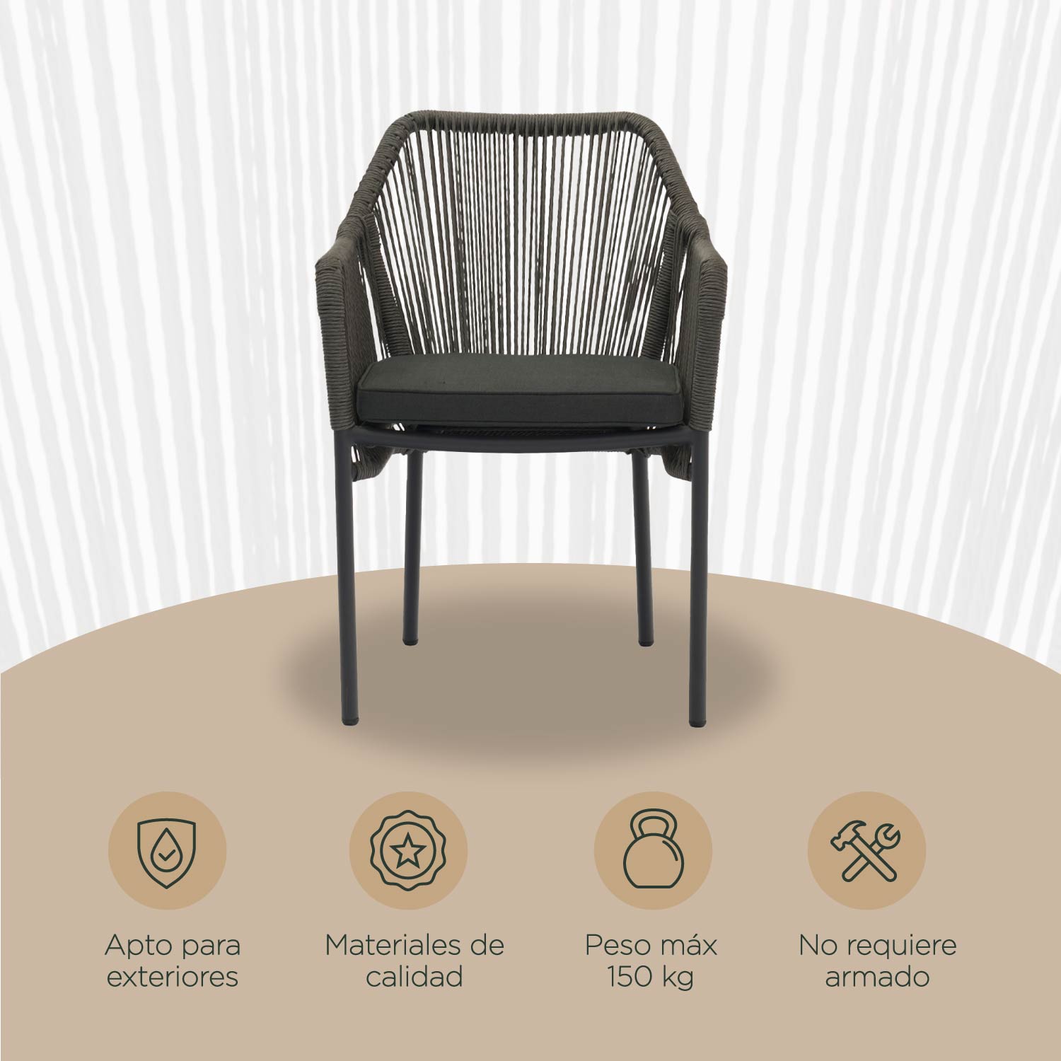 Foto 5 | Set 2 Sillas De Exterior Top Living Ideal Para Terraza Y Jardin De Cuerda De Ratán Sintético Con Cojín Gris