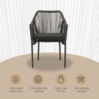 Foto 5 | Set 2 Sillas De Exterior Top Living Ideal Para Terraza Y Jardin De Cuerda De Ratán Sintético Con Cojín Gris