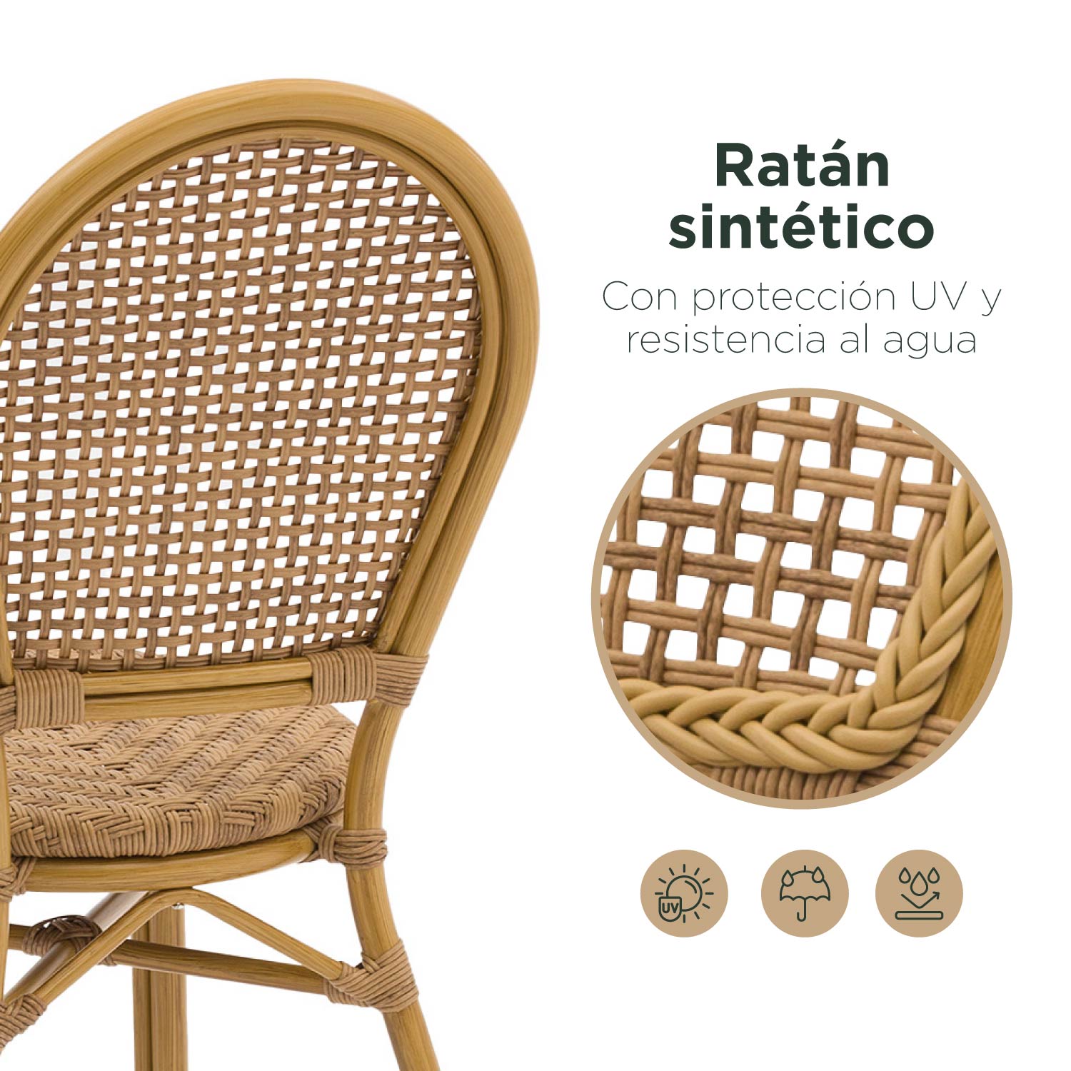 Foto 5 pulgar | Set 2 Sillas De Exterior Top Living Balu Café Estilo Vintage De Ratán Sintético Ideal Para Terraza Y Jardin