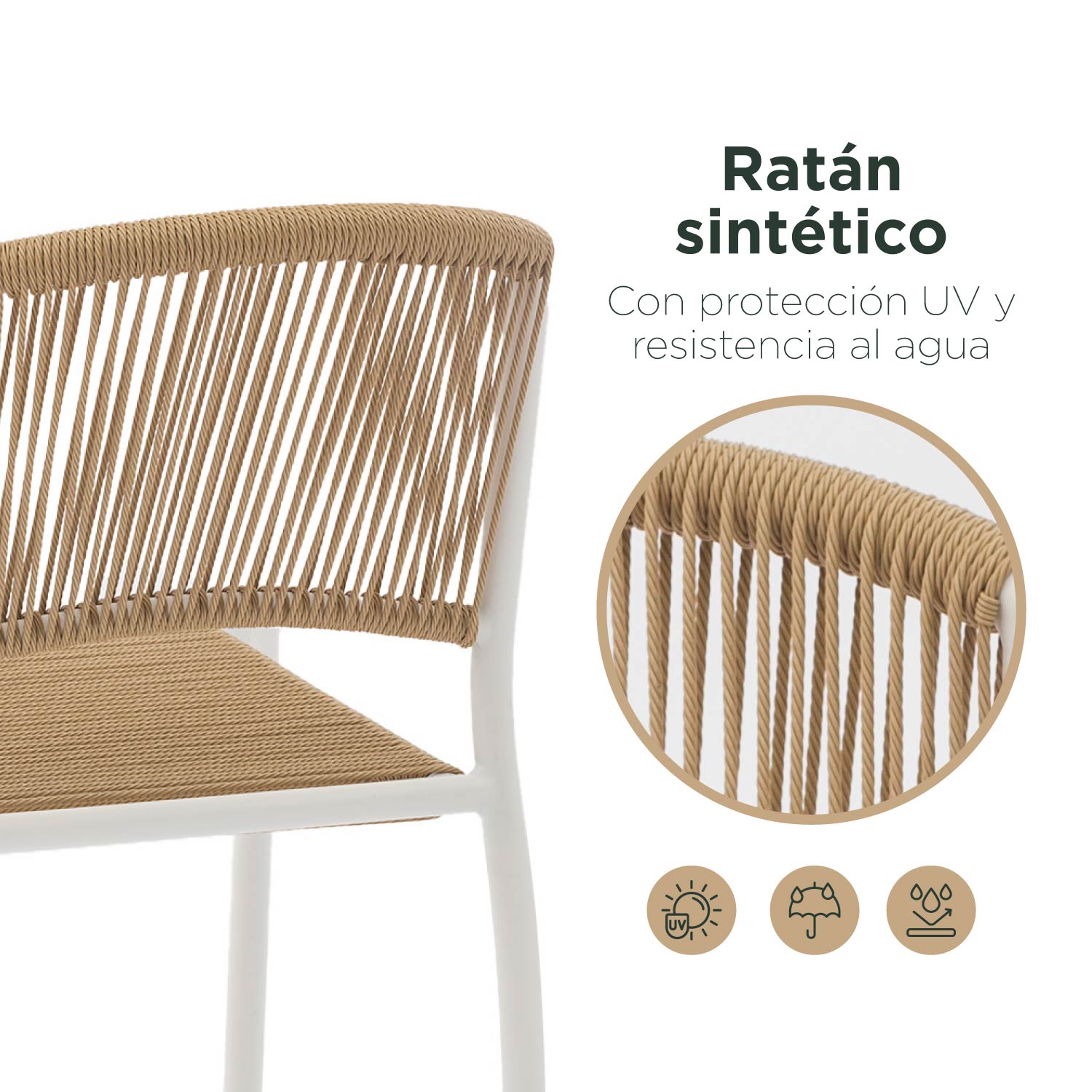 Foto 5 pulgar | Set 2 Sillas Exterior Top Living Seri Café Y Blanco De Cuerda De Ratán Sintético Ideal Para Terraza Y Jardin